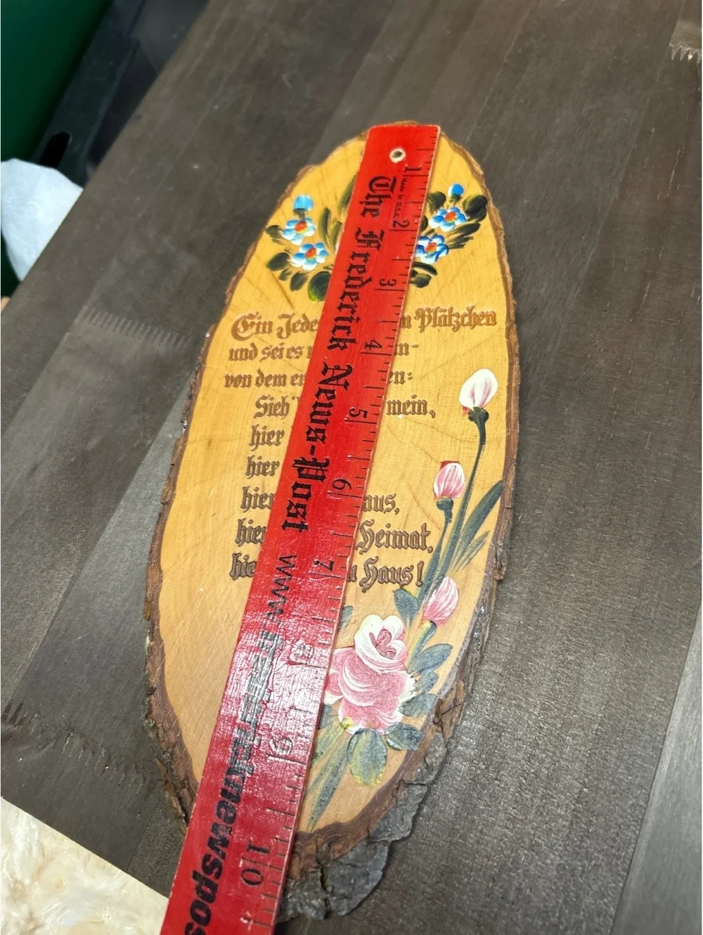 Vintage Hand-Painted Wooden Plaque with German Poem and Floral Design